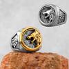 Stainless Steel Viking Wolf Head Ring Never Fade Gold Color Mens Hunting Game Hunter Wolf Claw Ring Nordic Jewelry Gift