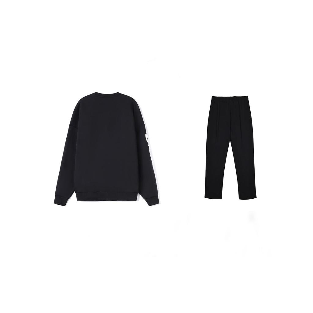 Li Ning Fleece Lined Loose Fit Crew Neck Sweatshirt And Straight Leg Knit Joggers Sports Set Men Sports Set Black AWDRF44-2+AKLTC41-1