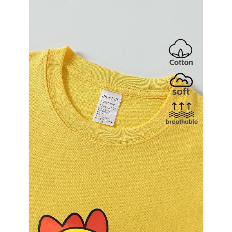 European Sizes Boys' Cotton T-shirt Yellow Dinosaur with Red Spikes , Ideal for Outdoor Activities, Soft Knitted Top, Comfortable And Breathable