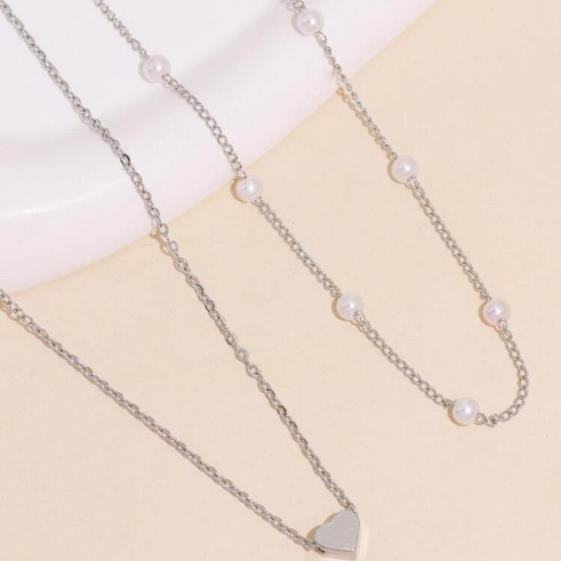Jewelry Pearl Love Necklace Versatile Multi-layered Pendant Clavicle Chain Necklace Women's Retro Stacking Necklace