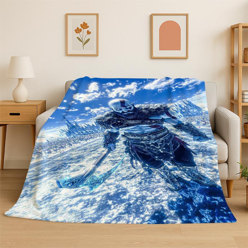 Retro God of War Game Kratos Flannel Blanket Soft Warm Throw Blanket for Bedroom Living Room Bed Travel Camping Picnic Gift