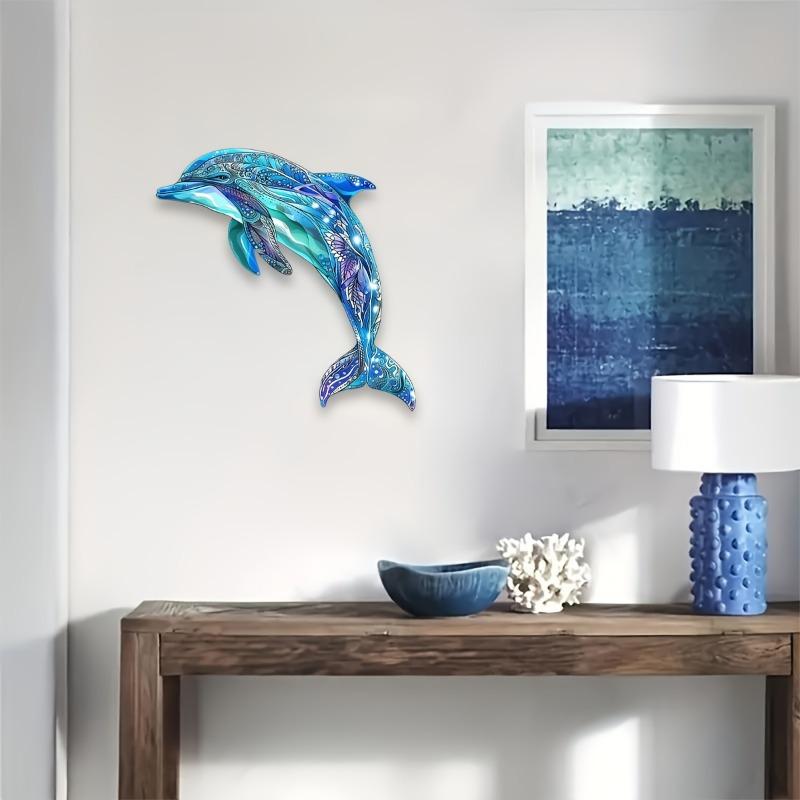 1pc Durable Decoration for Living Rooms, Bedrooms and Outdoor Spaces - Ideal Housewarming Gifts -Colorful Metal Dolphin Wall Art