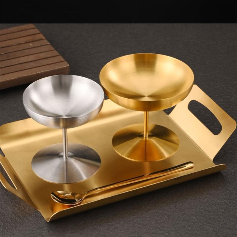 Elegante Retro-Dessertschalen aus Edelstahl mit Fuß 150ml/250ml Fassungsvermögen für Eis Cocktails Salate