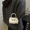 Trendy new small square bag bow decorative temperament handbag premium texture shoulder messenger bag women's bag