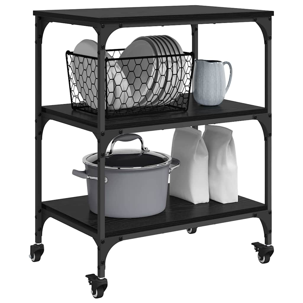 Kitchen Trolley Black Oak Effect 60 X 41 X 76 Cm