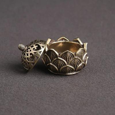Retro Copper Lotus Pocket Hollow Out Incense Sticks Burner Brass Incense Holder With Cover Sandalwood Cense Buddhism Home Decor