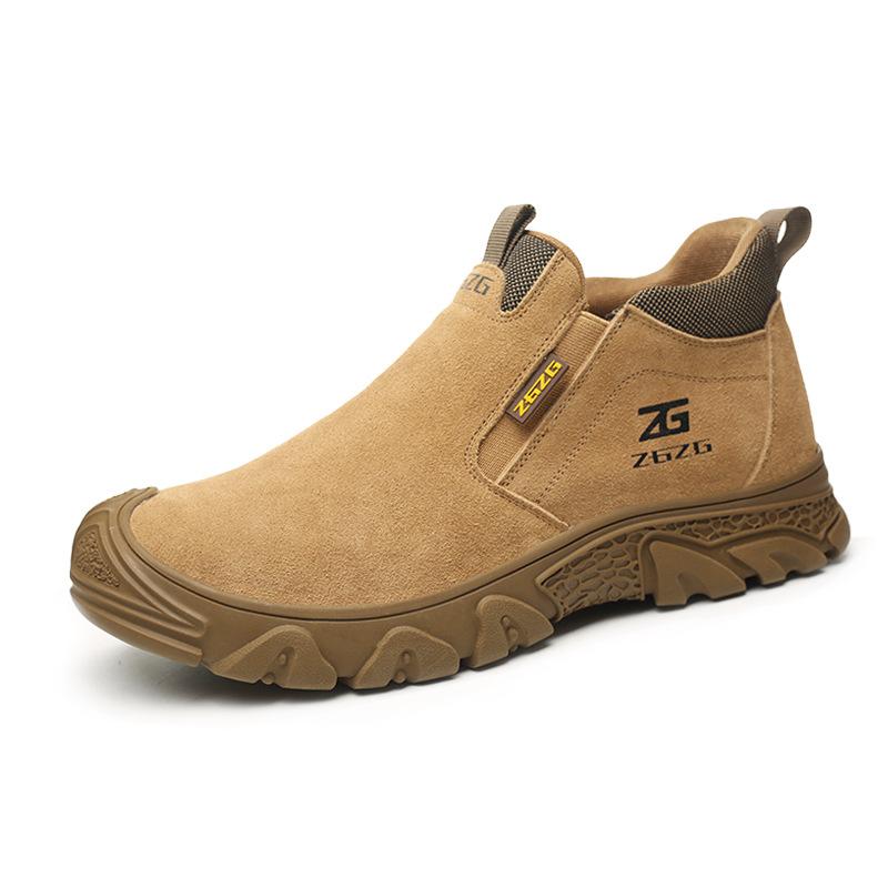 plus size men fashion steel toe cap work safety boots cow suede leather welding shoes worker chelsea ankle botas safe footwear