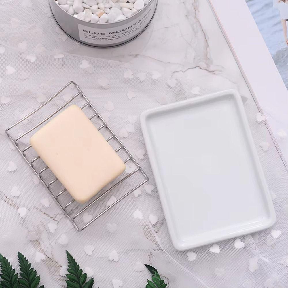 Stainless Steel Ceramic Soap Dish Multi-function Storage Dish Simple Cup Holder  Household