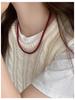 S925 Sterling Silver Encore Red Simulated Pearl Necklace for Women - Festive Autumn/Winter Sweater Chain