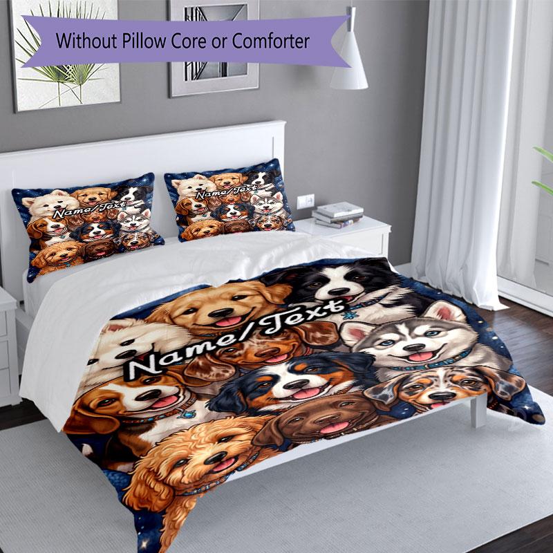 3PC Custom Name Puppy Portrait Collage Bedding Set Printed Bedding Set Duvet Cover Closure Includes 1 Duvet Cover & 217 Pillowcases for Bedroom