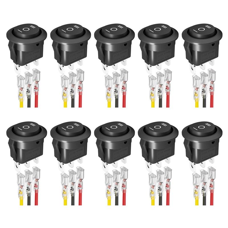 10PCS Round KCD1 Rocker Switch 12V 3 Pin 3 Position On Off On DC Circle Toggle Switch With Wires For Auto Car Boat-A87Q