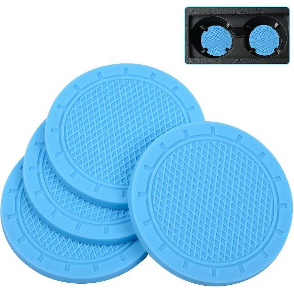 Wisdompro Car Coasters, 4 Pack 3 Inch Diameter Car Cup Coaster, Black | Dustproof PVC Car Cup Holder Insert Coaster, Anti Slip Universal Vehicle