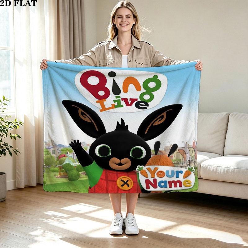 1PC Bing Custom Name Patterned Flannel Blanket Suitable For All Seasons for Home Decor Warmth and Comfort Gifts Holiday Present
