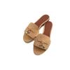 Pelle bovina~ Vera pelle frangiata piccola fibbia dorata a fascia bassa piatta pantofole da donna per l'estate pantofole mezze pigre sandali francesi