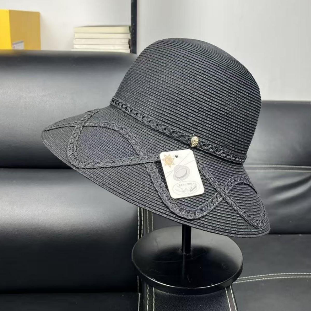 Hepburn style brim UV protection hat women s summer new straw bucket hat sun hat sun hat straw hat M（55-58cm） чёрный