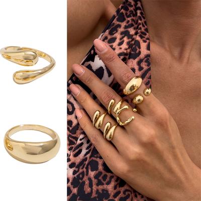 Set Of 6 Elegant Lavas Texture Metal Rings Adjustable Size Jewelry Stylish Finger Accessories For Women And Men