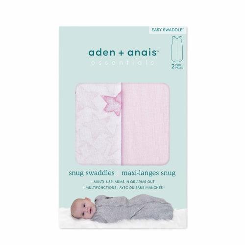 aden + anais essentials easy snug swaddle armless sleeping bag for newborns 0-3 months twinkling stars pink 2 pack