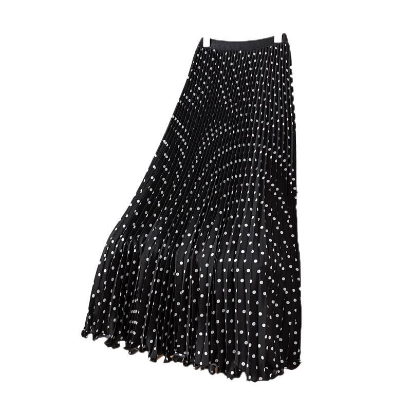 2025 Plus Size Korean Polka Dot High-Waist Casual A-line Long Skirt