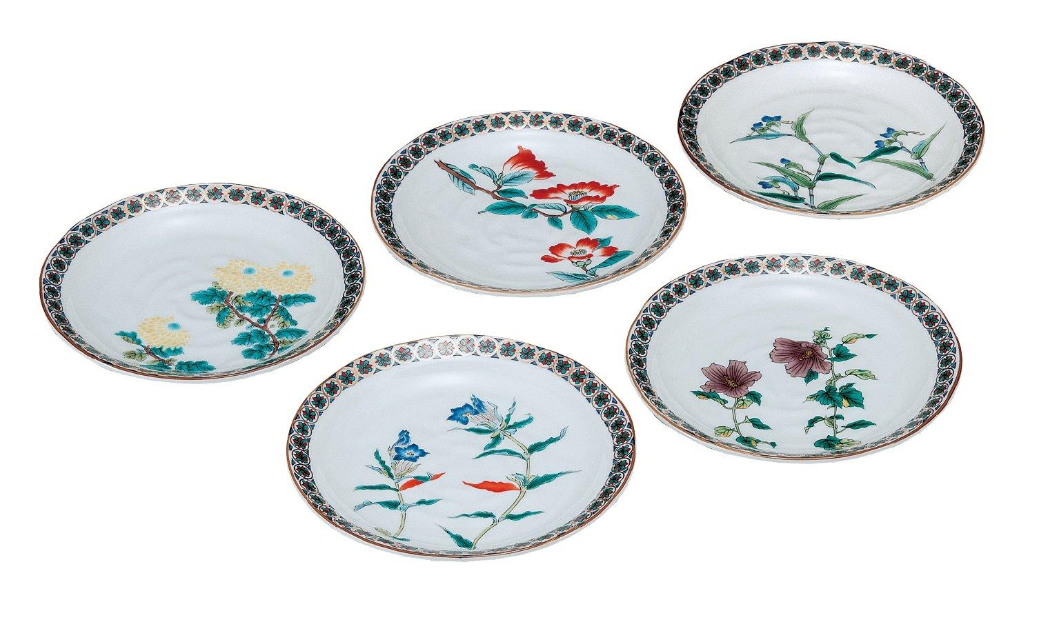 

Maruyone Kutani Ware 6 Plate Gold Brocade Small Pattern with Five Flowers and No. Set, Plants, K5-107