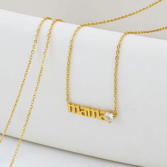 Mama Pendant Necklace Sparkling Cubic Zirconia Heart Necklace Women Elegant Necklace Mother's Day or Birthday Gift for Mom