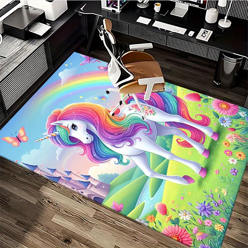 1pc Rainbow Unicorn Chair Mat - Anime Cartoon Design, Non-Slip Carpet for Office Chairs, Festive Gift, Suitable for Home Decor, Living Room, Bedroom,