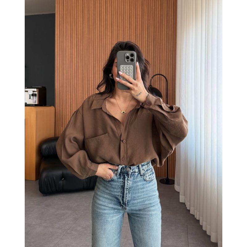 European and American Fashion Casual Loose Long sleeve Shirts Top Solid Color Loose Fitting Shirt