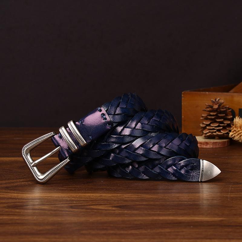 Women s Trendy Handmade Woven Leather Belt - Genuine Cowhide, Versatile Fashion Waistband 110CM