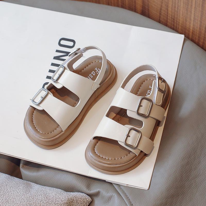 Kids' Korean Style Leather Sandals 2026 - New Fashion Open-Toe Beach Shoes for Girls & Boys with Soft Non-Slip Soles.