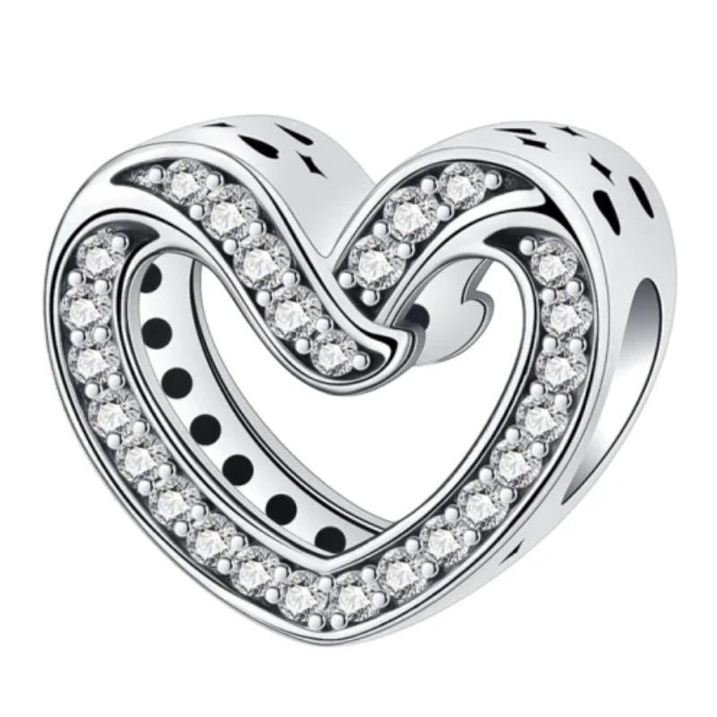 New Heart-Shaped Charms Copper Flower Forever Love Beads Fit Original Bracelets Necklace For Women Diy Jewelry Gift