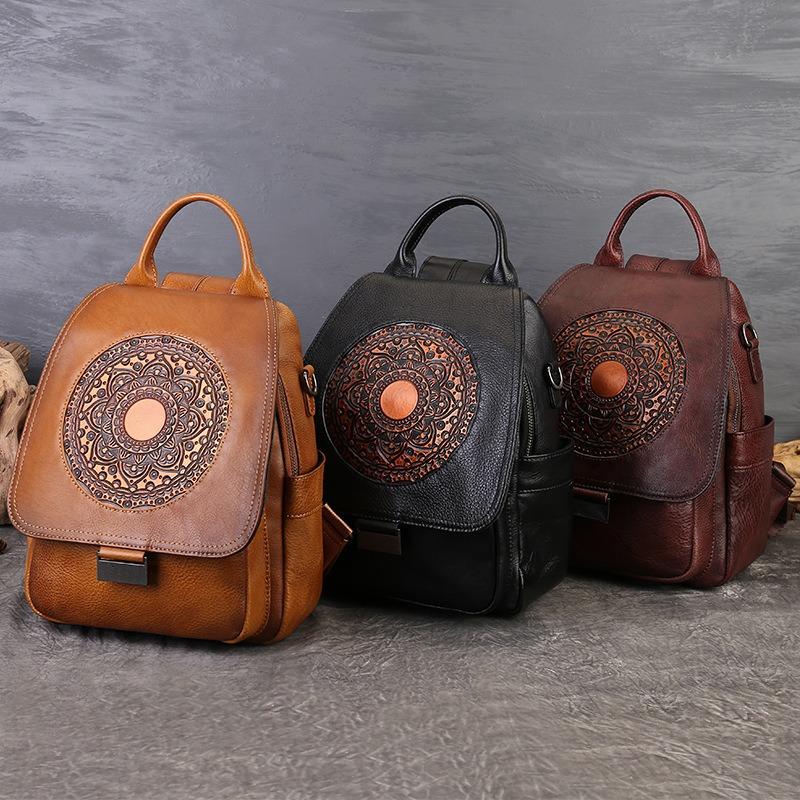 Genuine Leather Double-shoulder Bag, Large Capacity Single-shoulder Backpack, Multi-functional Double-shoulder Backpack