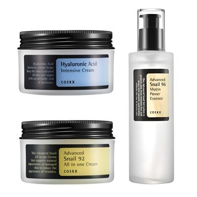 Advanced Snail 96 Mucin Power Essence 100ml + Advanced Snail 92 All-In-One Cream 100ml  + Hyaluronic Acid Intensive Cream 100ml