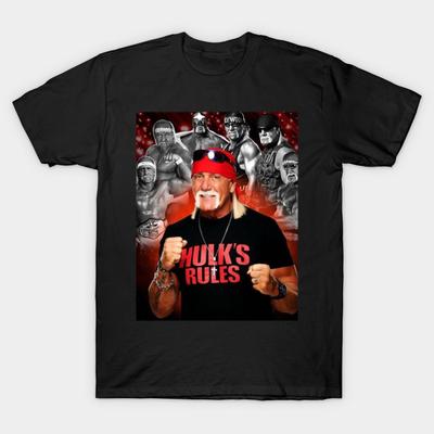 Men Black Print T-shirt Hulk Hogan No-Cut Heat Transfer Print Cotton Tshirt