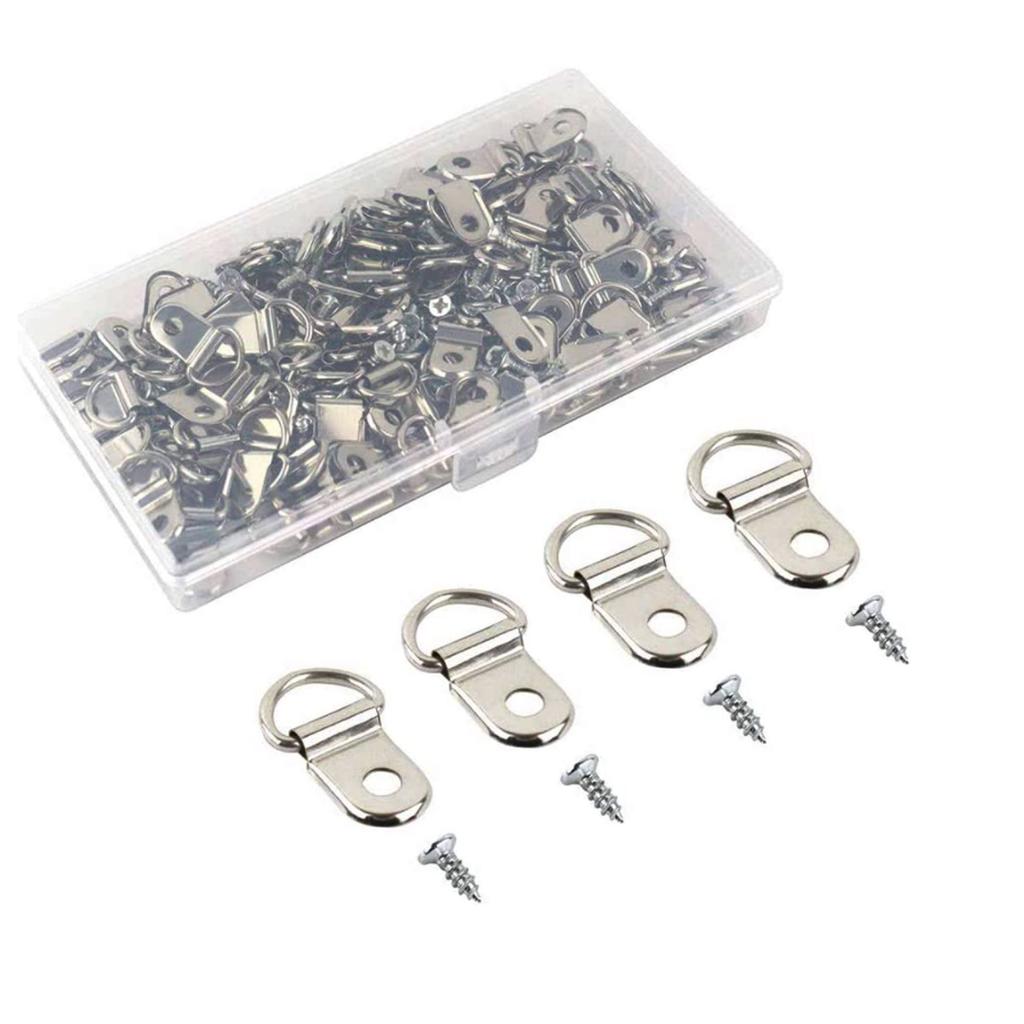 40/50/60/80/100PC Round D Ring Buckle Photo Wall Hook with Screws Oil Painting Mirror Picture Frame Hanger with Screws Wall Hook