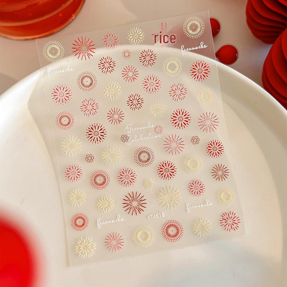 

YITU Red Fireworks Embossed Nail Stickers, Luxury Style, Adhesive Backing, YT4618