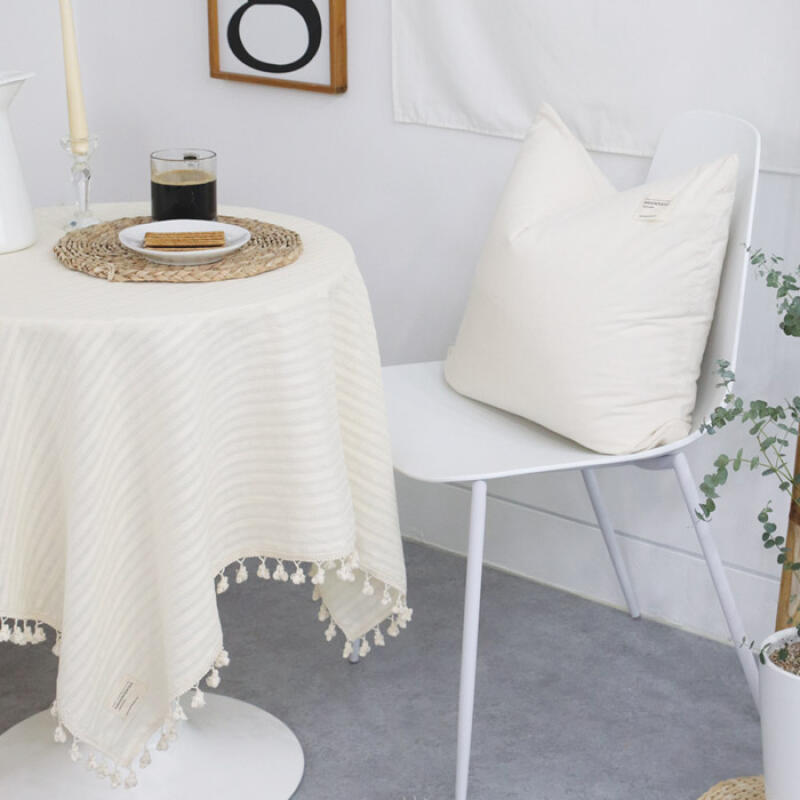 Drop tassel two-way tablecloth and curtain 4 colors L Natural