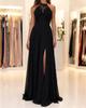 Sommer neues europäisches und amerikanisches Halsspitzen-Chiffon-Kleid Ball-Abendkleid geschlitzt langes Kleid neu