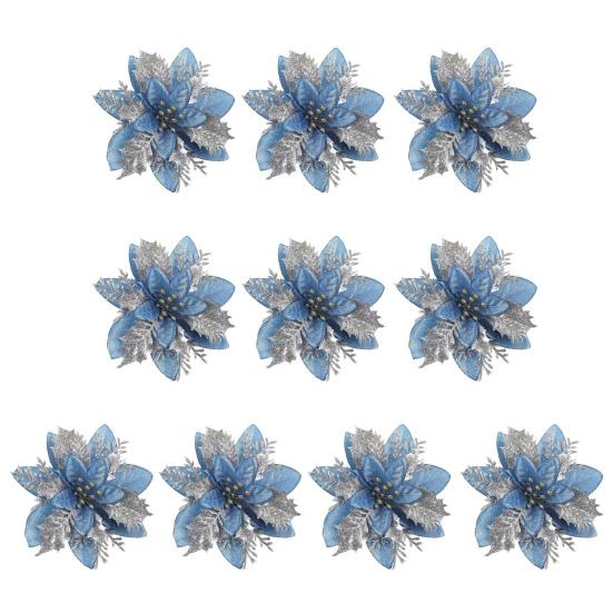 10Pcs/Set Christmas Artificial Flower Glitter Leaves Red Golden Silver-color Layered Xmas Tree Wreath Decoration Fake