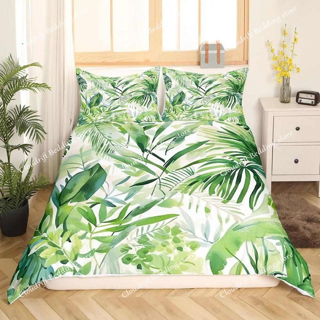 Dekbedovertrek met palmbladeren Monstera blad dekbedovertrekken Tropische groene bladeren Beddengoedset Wit marmer dekbedovertrek Voor mannen vrouwen