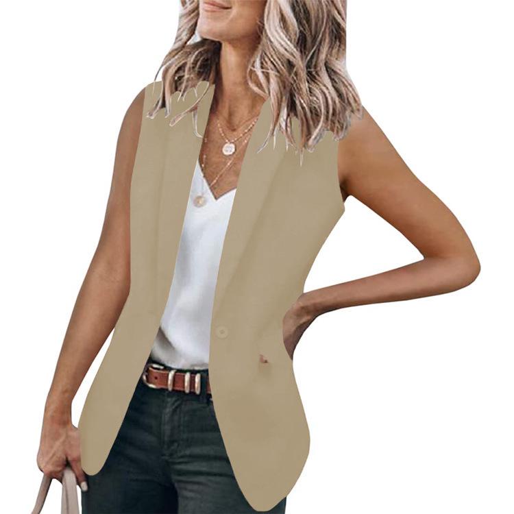2025 Summer Sleeveless Suit Jacket: Women's Solid Color, Loose Fit, with Suit Collar