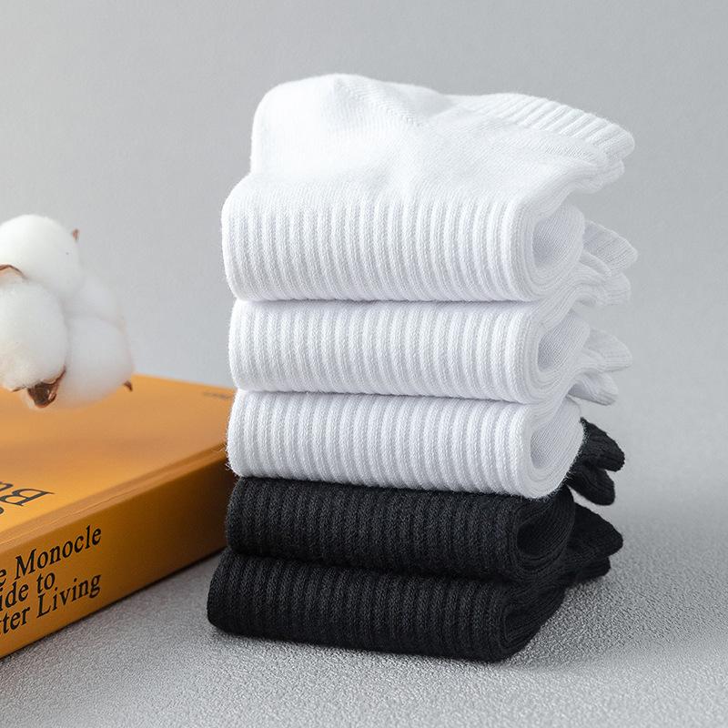 5 Pairs 100% Cotton Summer Men's Boat Socks Black White Solid Colour Absorption Women Anti-Odor Breathable Low Cut Sports Socks