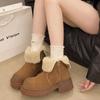 Fur Women Snow Ankle Boots Suede Mid Heels Short Plush Cotton Shoes 2025 Trend Winter Chunky Pumps Warm Casual Botas De Mujer