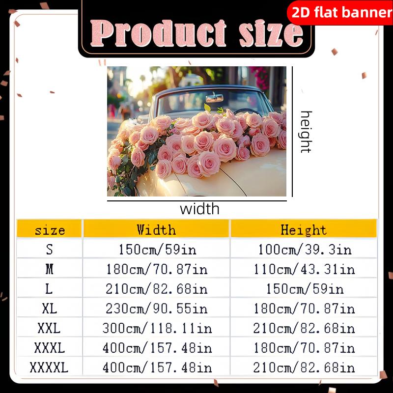2D Flat Banner Made of Polyester Material Simple Pink Rose Pattern Party Banner Holiday Party Decoration Background Cloth