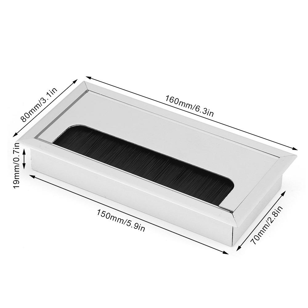 Aluminum Alloy Wire Hole Cover Silver Rectangle Cable Grommet Durable Cable Grommet Computer Desk