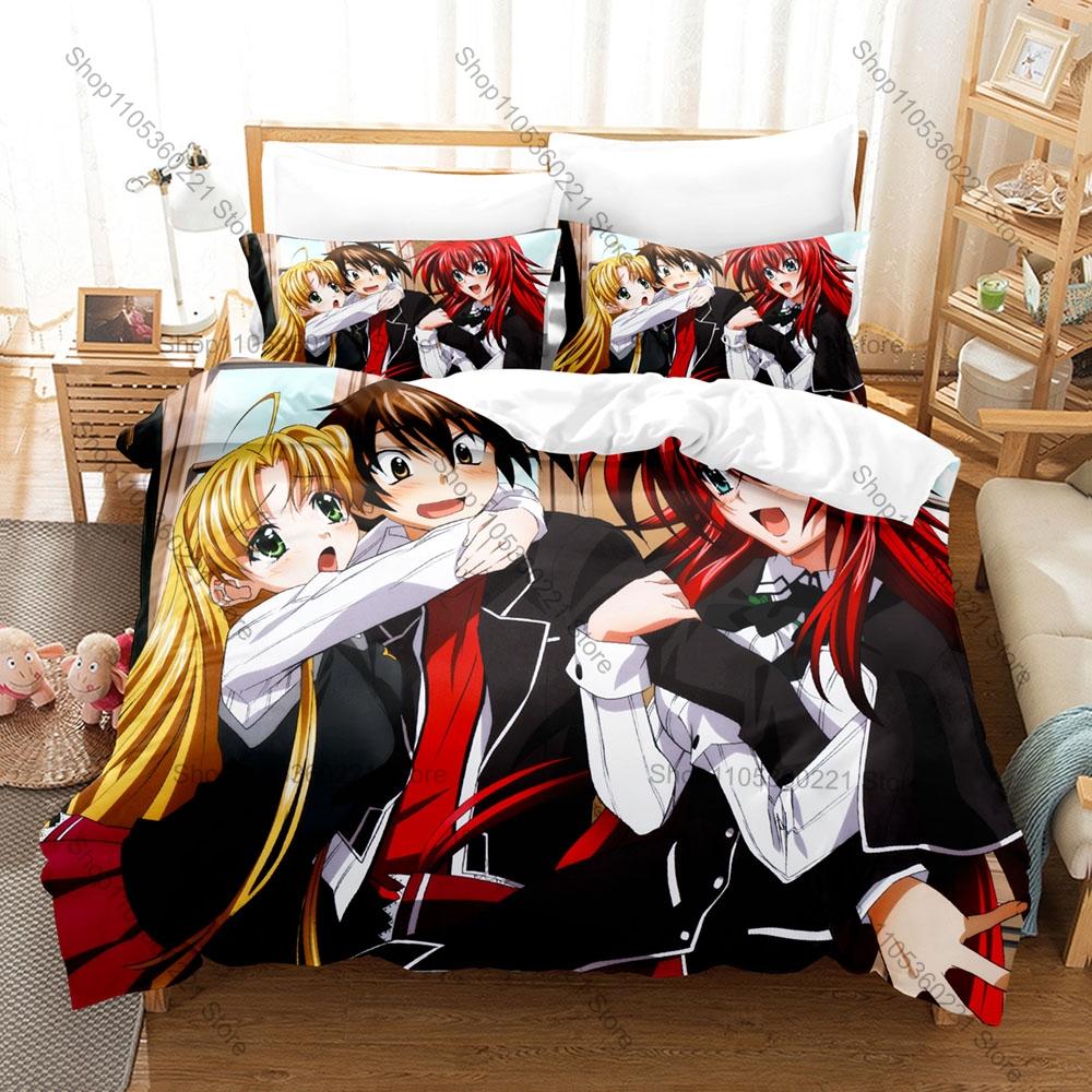 DxD Rias Red Hair Devil Queen School Uniform Demon Wing Purple Magic Anime Duvet Cover + 2 Pillowcases Otaku Anime Fan Bed Linen