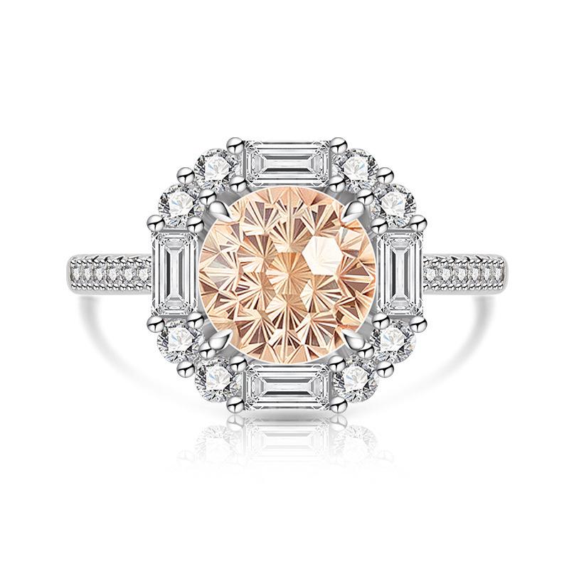 Copper Light Luxury Elegant Dahlia Cut High Carbon Diamond Sugar Cube Ring Women'S Jewelry