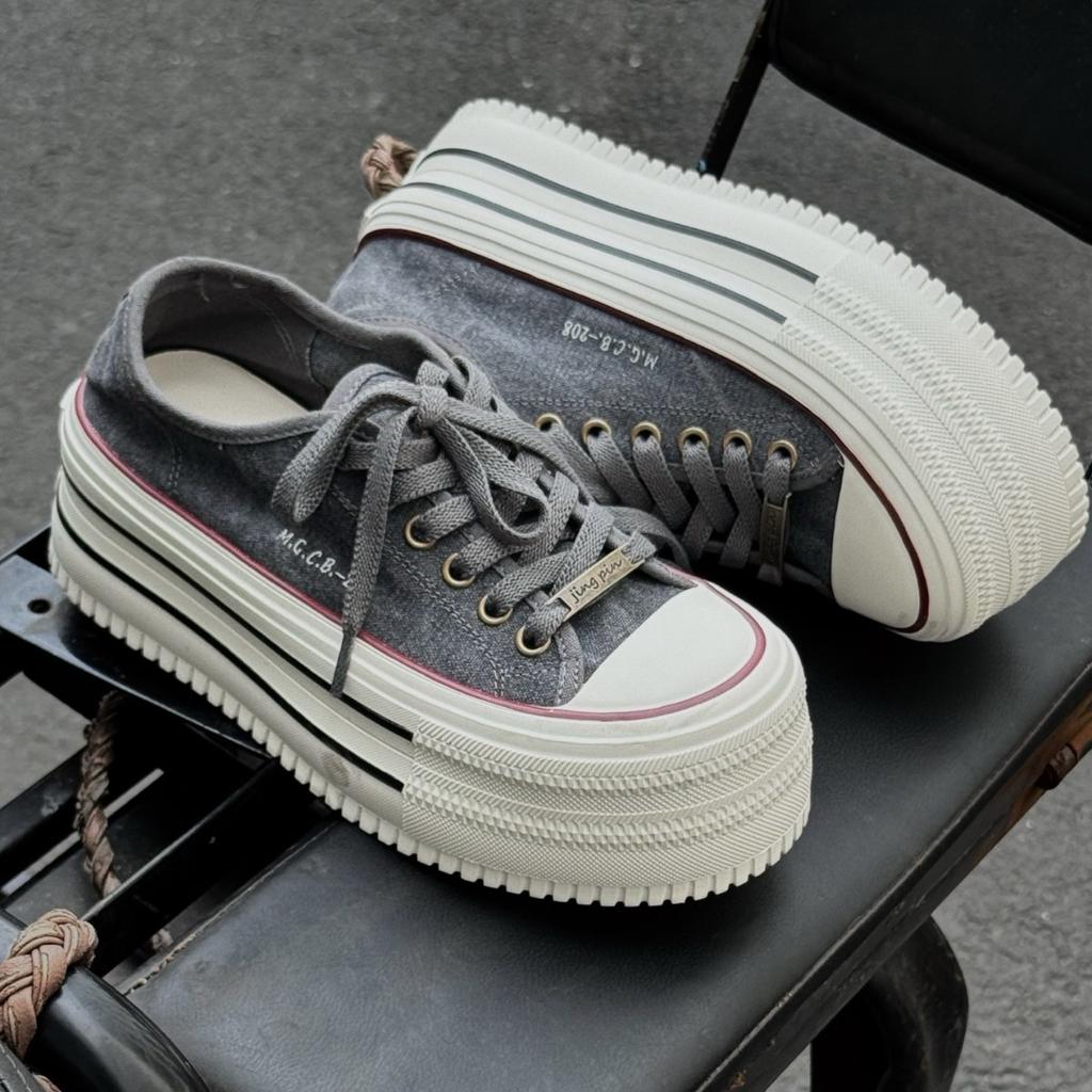 Korean Version of Platform-soled Fashion Canvas Board Shoes Women's 2025 Summer Shoes, New Breathable Casual Shoes To Increase the Height of Small Wo