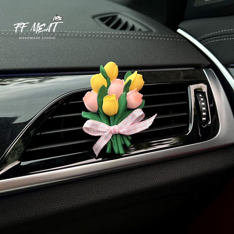 Car Air Freshener Pink Tulip Car Air Conditioning Vent Dashboard Decoration Aroma Diffuser Stone Goddess Gift