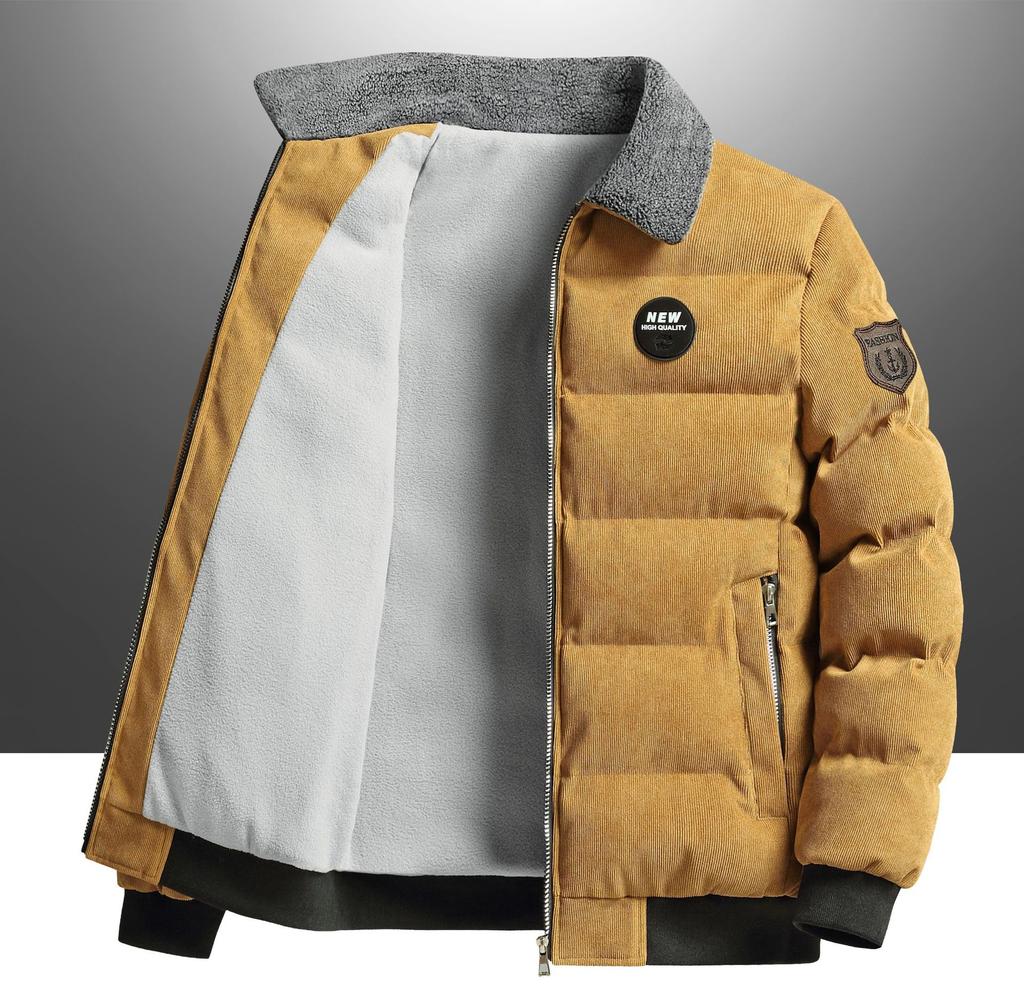 Winter Plush and Thick Lapel Corduroy Jacket for Men's Youth Warm Jacket Urban Jacket
