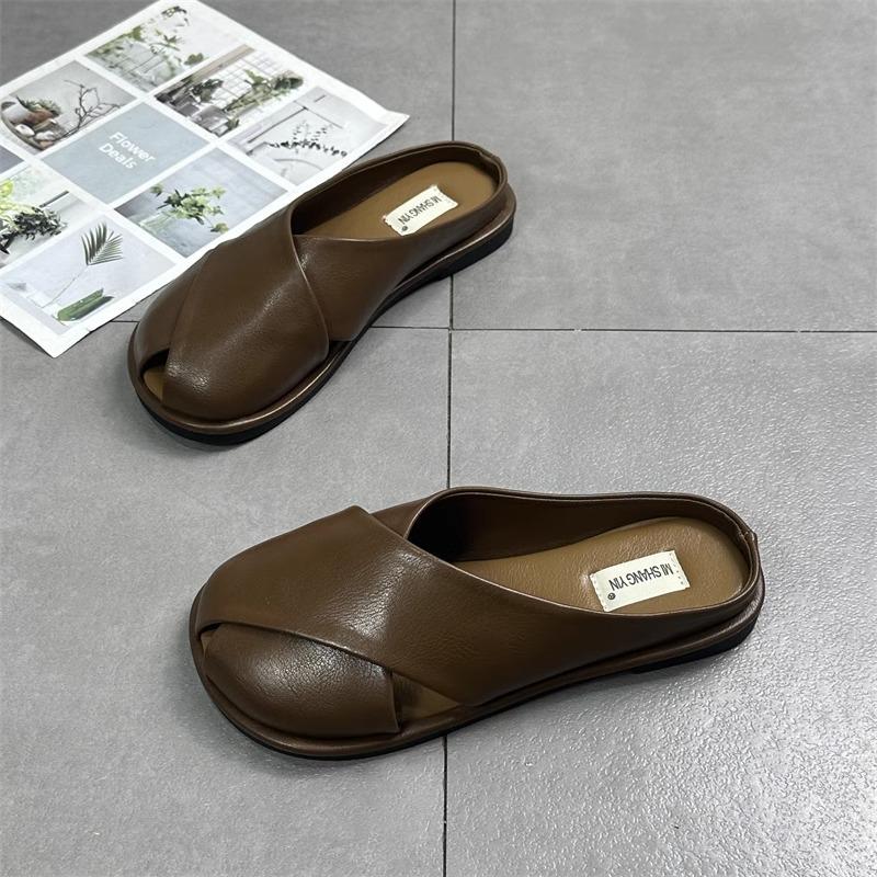 Flat-bottomed bag head and half slippers for women in the summer of 2025, new models for outer wear, versatile soft-soled comfortable, lazy sandals,