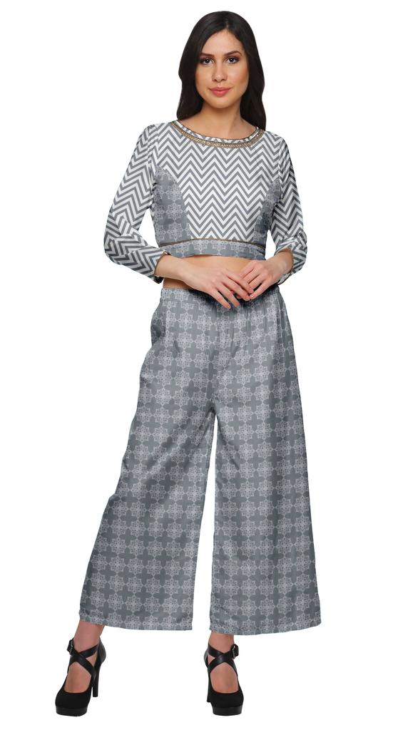 Moomaya Womena    S Crop Top Palazzo Set Printed 2 Piece Outfit Dress Ethnic